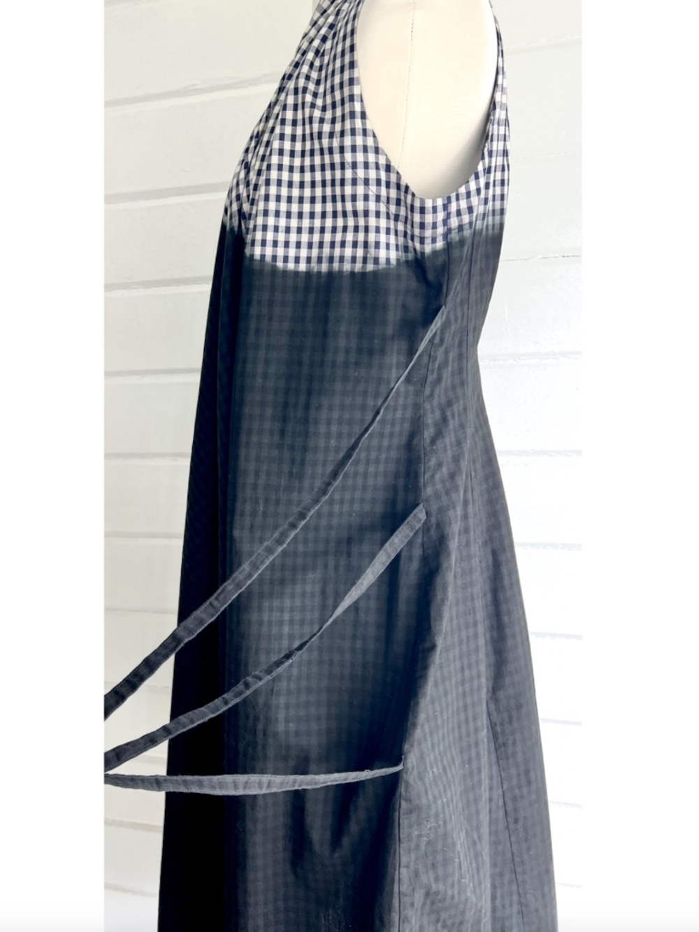 MARC LE BIHAN Dip Dyed Gingham Cotton Sleeveless Dress Navy Black - 38/S - Picture 8 of 15